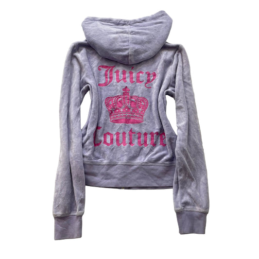 Vintage Juicy Couture Womens Lavender Velour Zip-Up Hoodie Crown Logo Y2k Size S