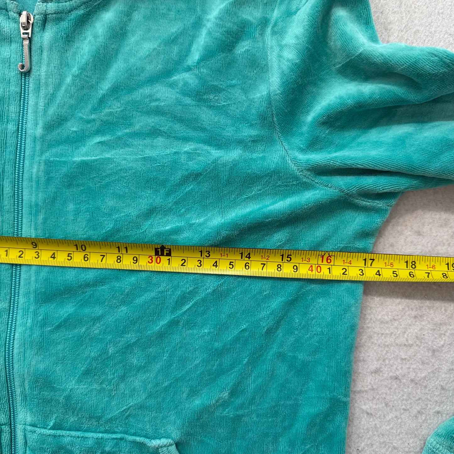 Vtg Juicy Couture “Let There Be Juicy Couture” Women's Teal Velour Hoodie Size L