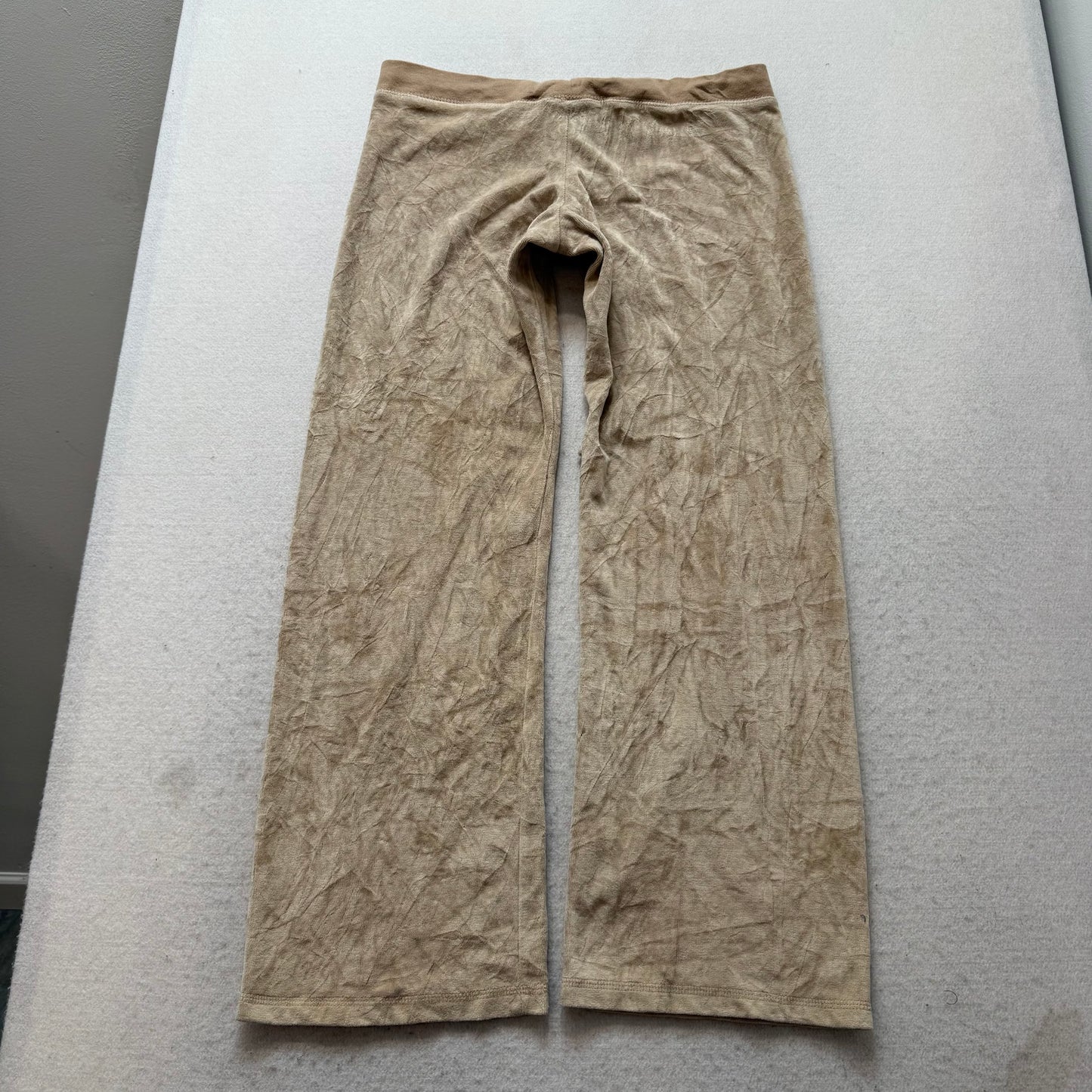 Juicy Couture Women's Khaki Velour Wide Leg Flare Track Pants Loungewear Size M