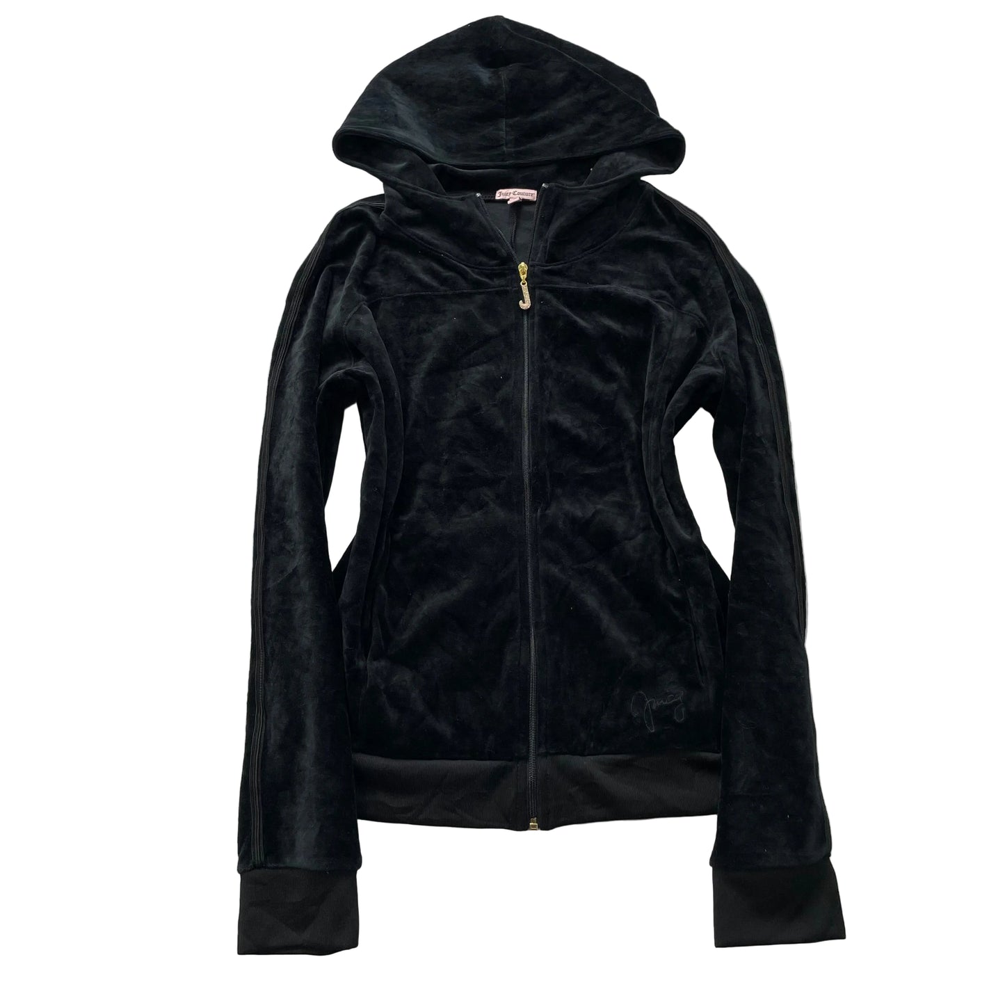Juicy Couture Women's Black Velour Zip-Up Hoodie Long Sleeves Pockets Y2k Size L