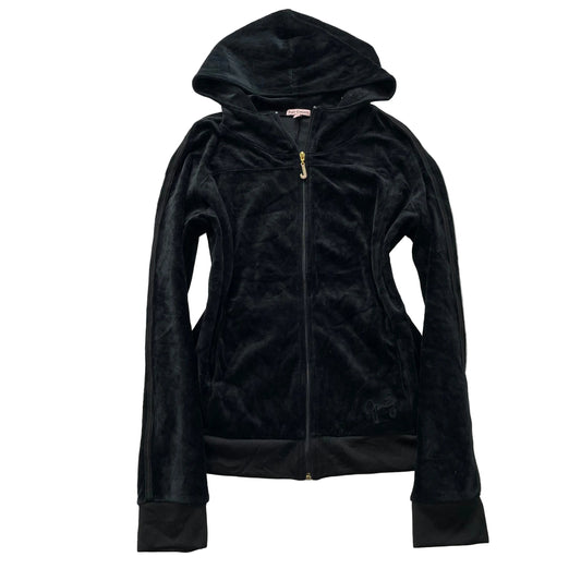 Juicy Couture Women's Black Velour Zip-Up Hoodie Long Sleeves Pockets Y2k Size L