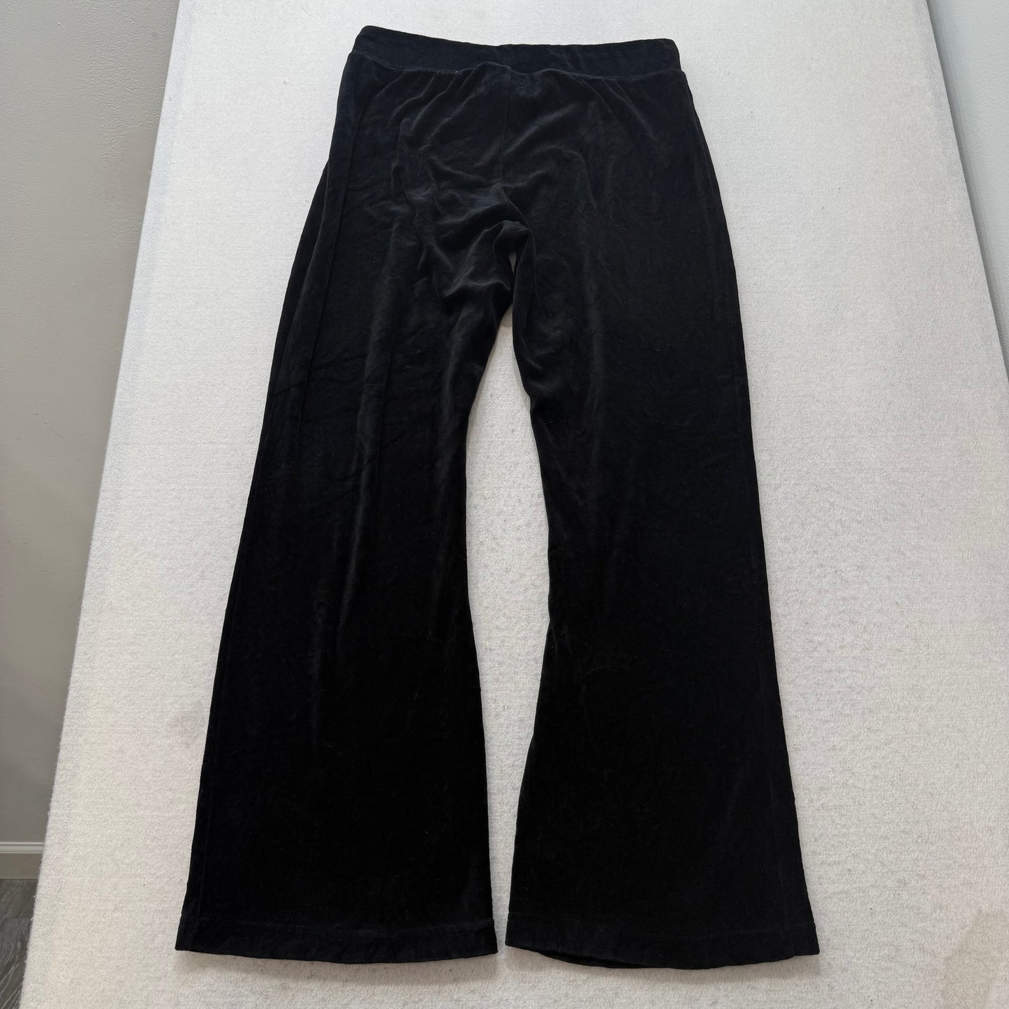 Juicy Couture Women's Black Velour Flared Wide Leg Track Pant Drawstring Size M