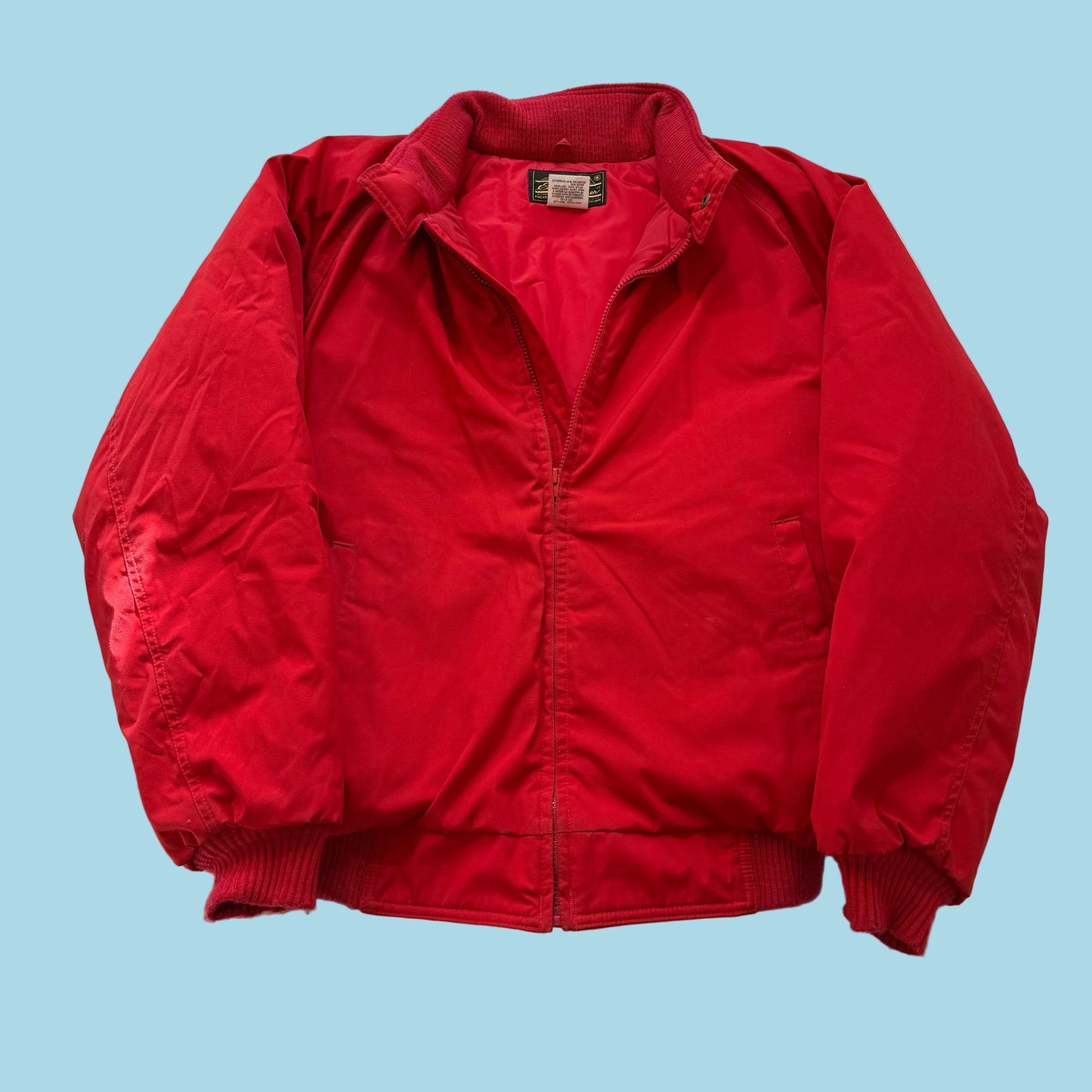 Eddie Bauer Men's Red Black Down Bomber Jacket Puffer Full Zip Winter Size L