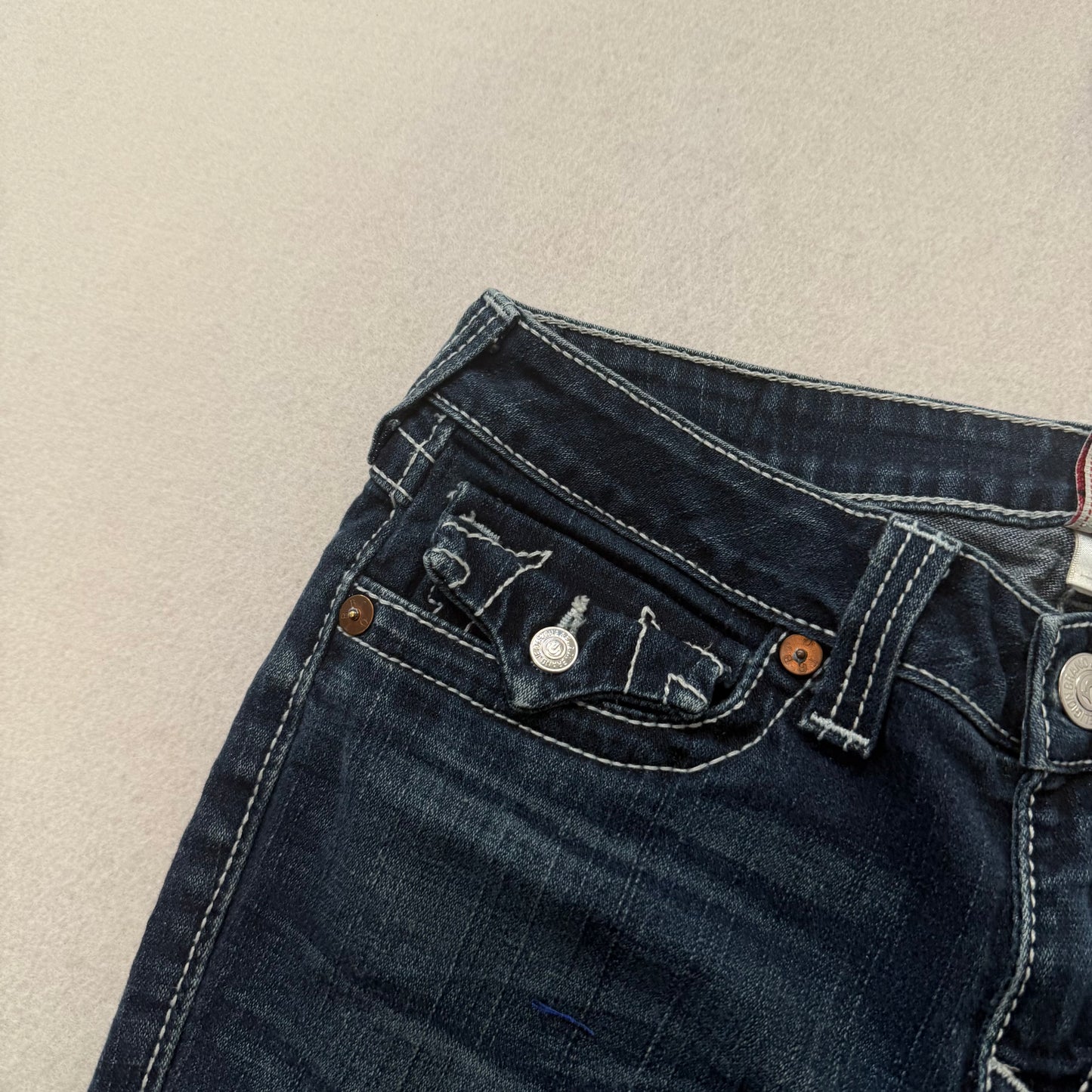 Rare True Religion Blue Denim Jeans Horseshoe Button-Flap Back Pockets Size 30