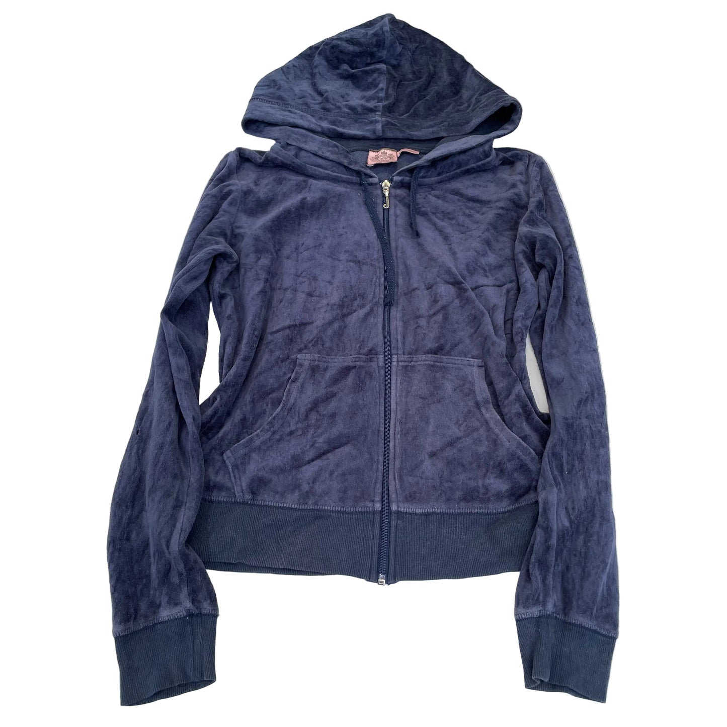 Vintage Juicy Couture Women's Slate Blue Velour Zip-Up Hoodie Pockets Y2k Size L