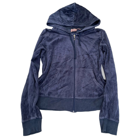 Vintage Juicy Couture Women's Slate Blue Velour Zip-Up Hoodie Pockets Y2k Size L