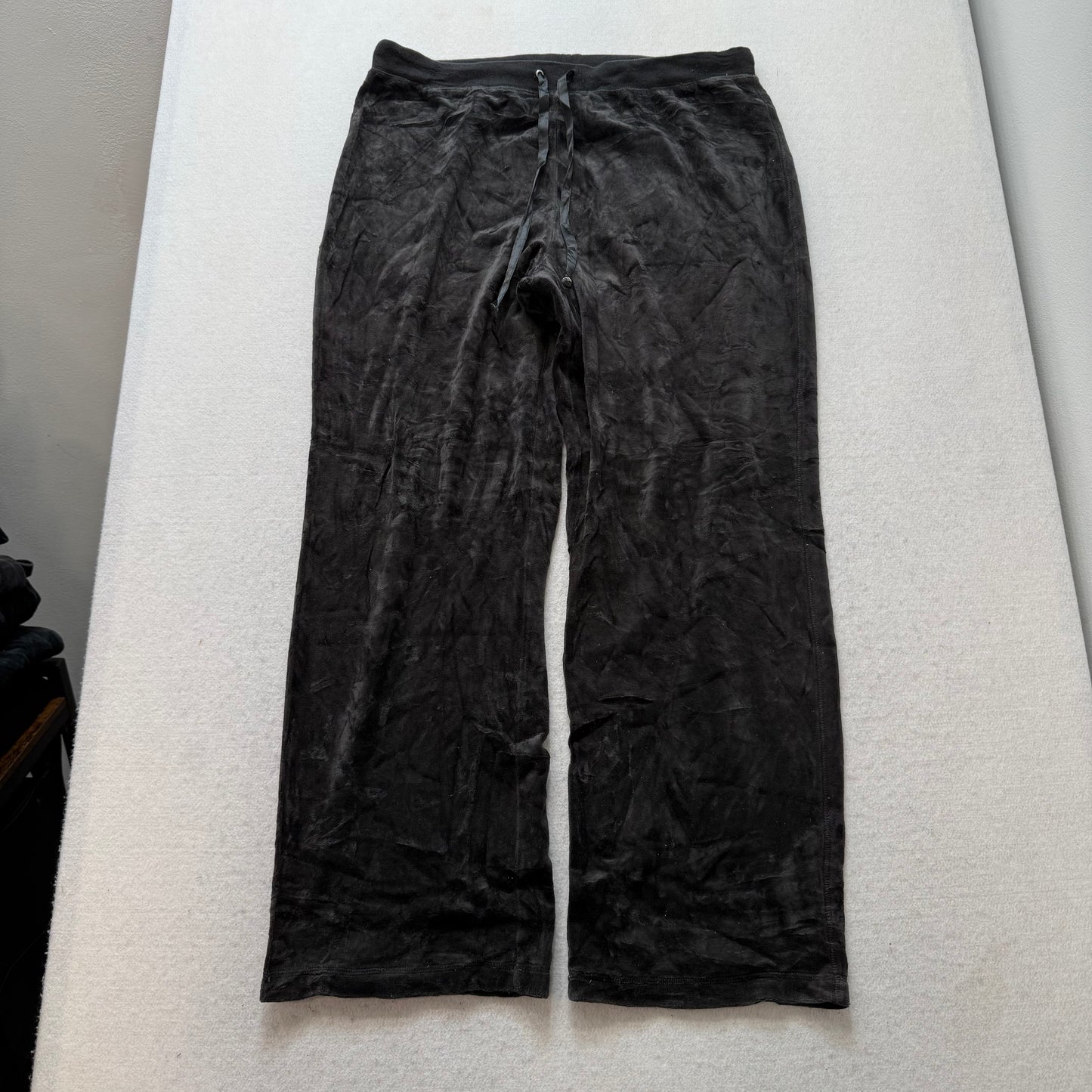 Juicy Couture True Black Velour Tracksuit Set Zip Up Hoodie & Wide Pants Size L