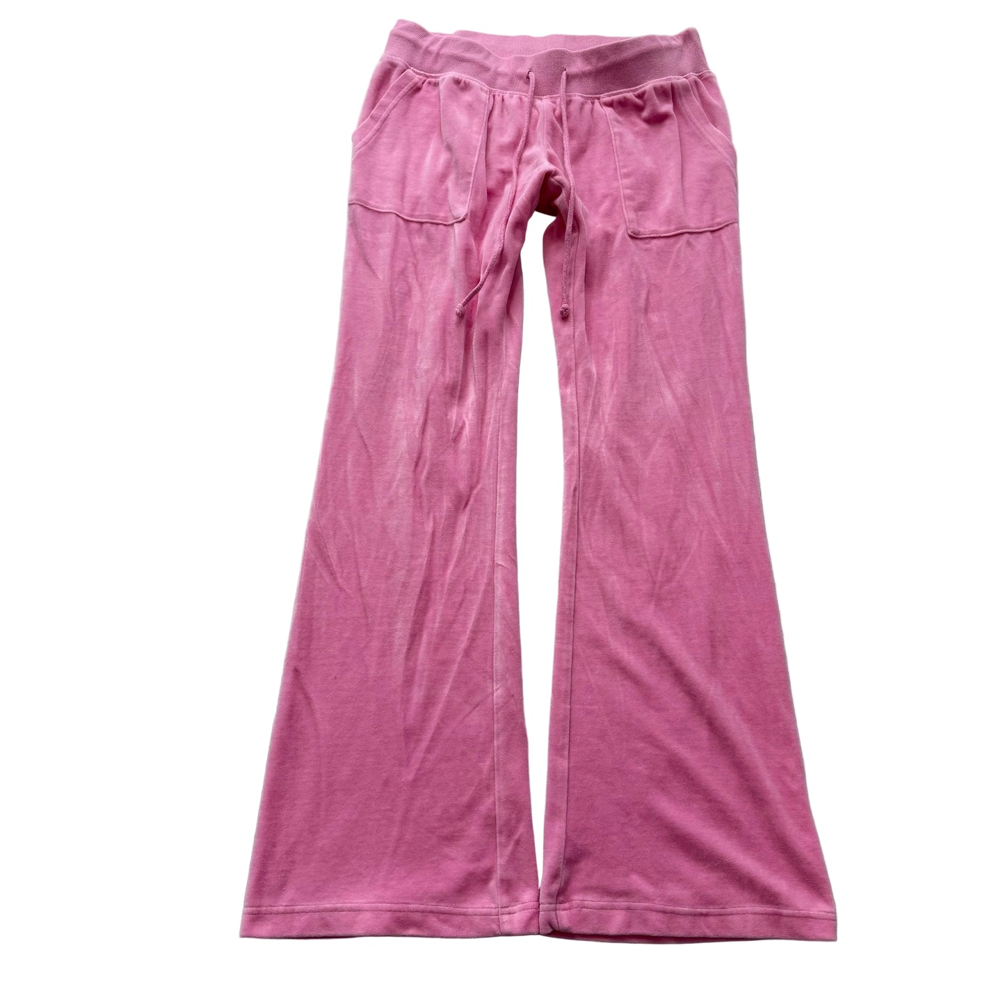Vintage Juicy Couture Women's Pink Velour Flared Leg Track Pants Pockets Size L