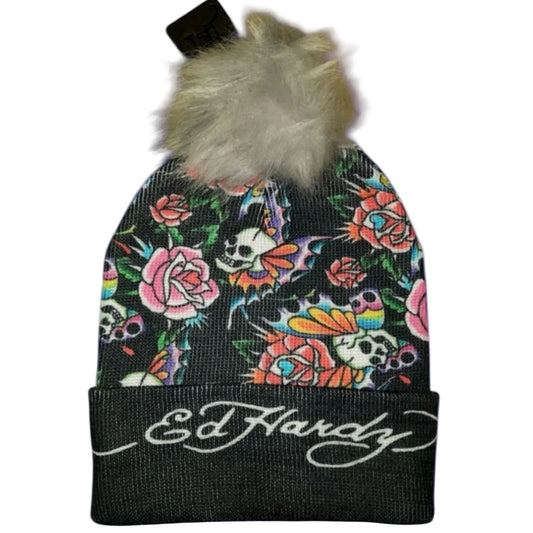 ED HARDY “Butterfly Skulls” POM BEANIE HATS