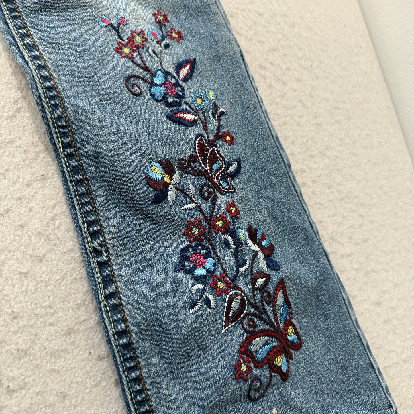 Faded Glory Women's Blue Denim Bootcut Jeans Stretch Embroidered Flower Size W29