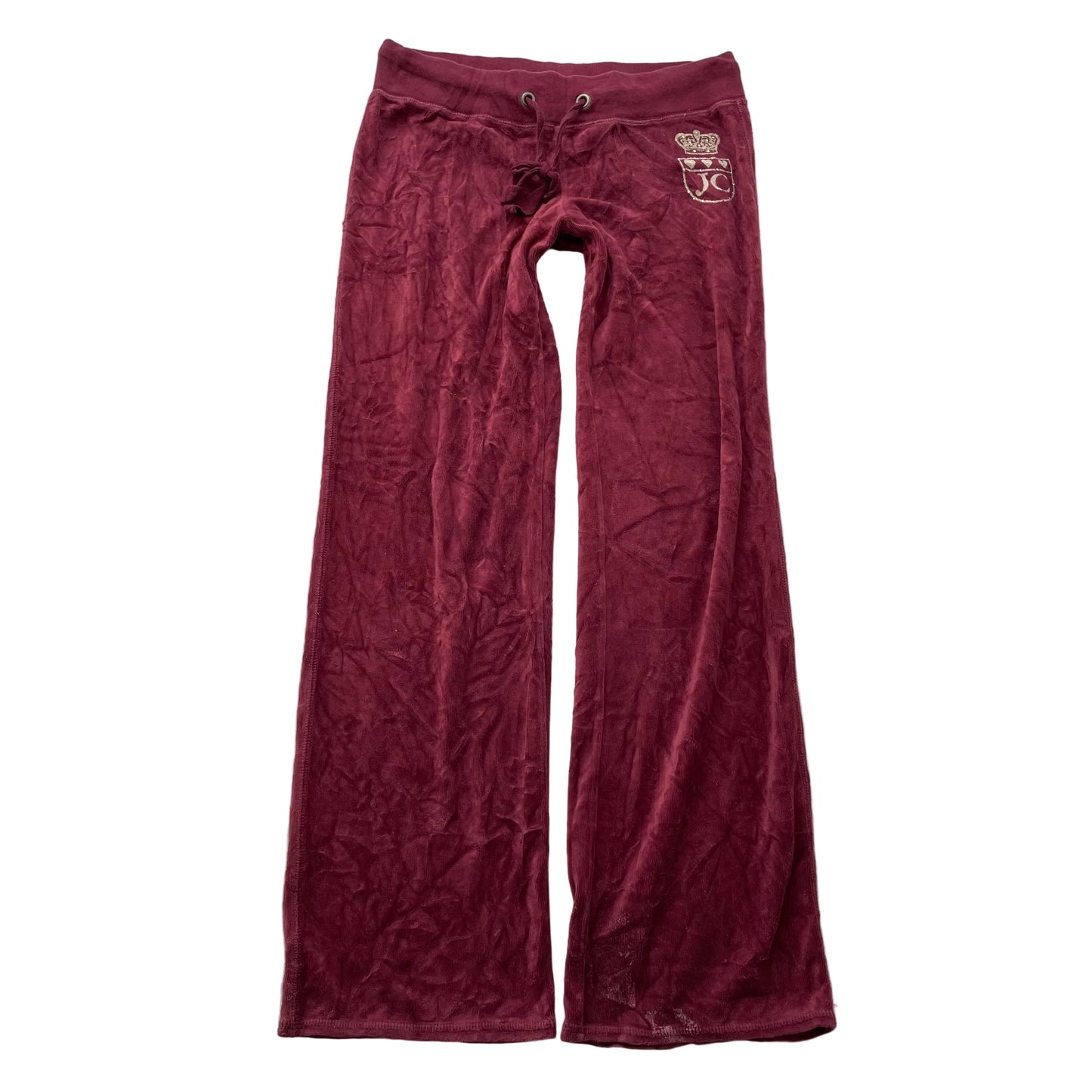 Vtg Juicy Couture Women Burgundy Velour Flare Track Pant Rhinestones Logo Size S