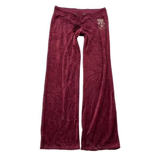 Vtg Juicy Couture Women Burgundy Velour Flare Track Pant Rhinestones Logo Size S