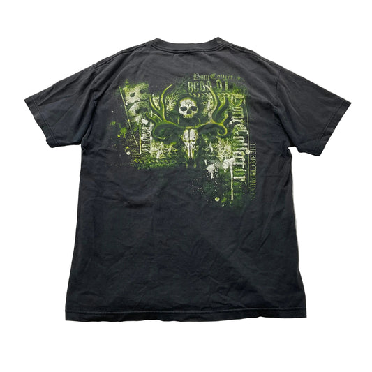 Alstyle Men's Black Cotton T-Shirt Short Sleeve Crewneck Deer Skull Graphic - L