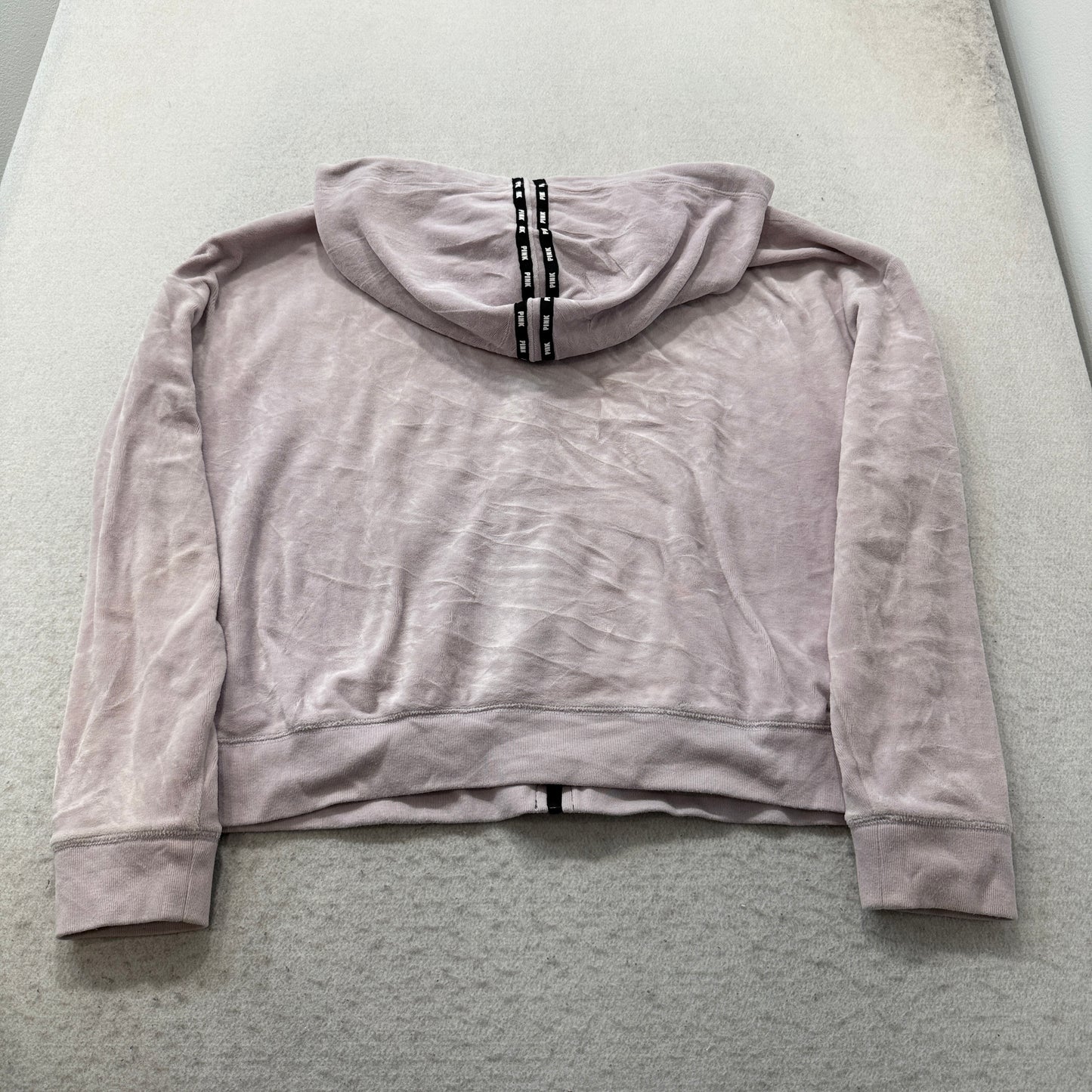 Victoria's Secret PINK Men's Baby Pink Velour Zip-Up Hoodie Drawstring Size L