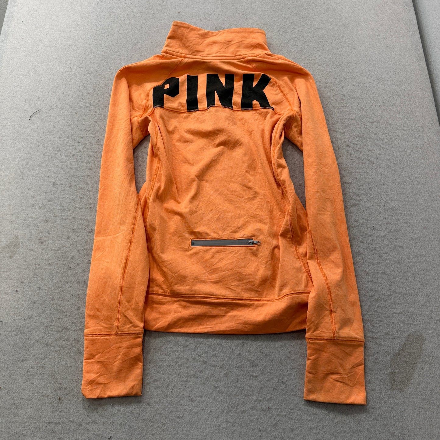 Victoria's Secret PINK Women's Orange Fleece Quarter Zip Pullover Thumbholes - S