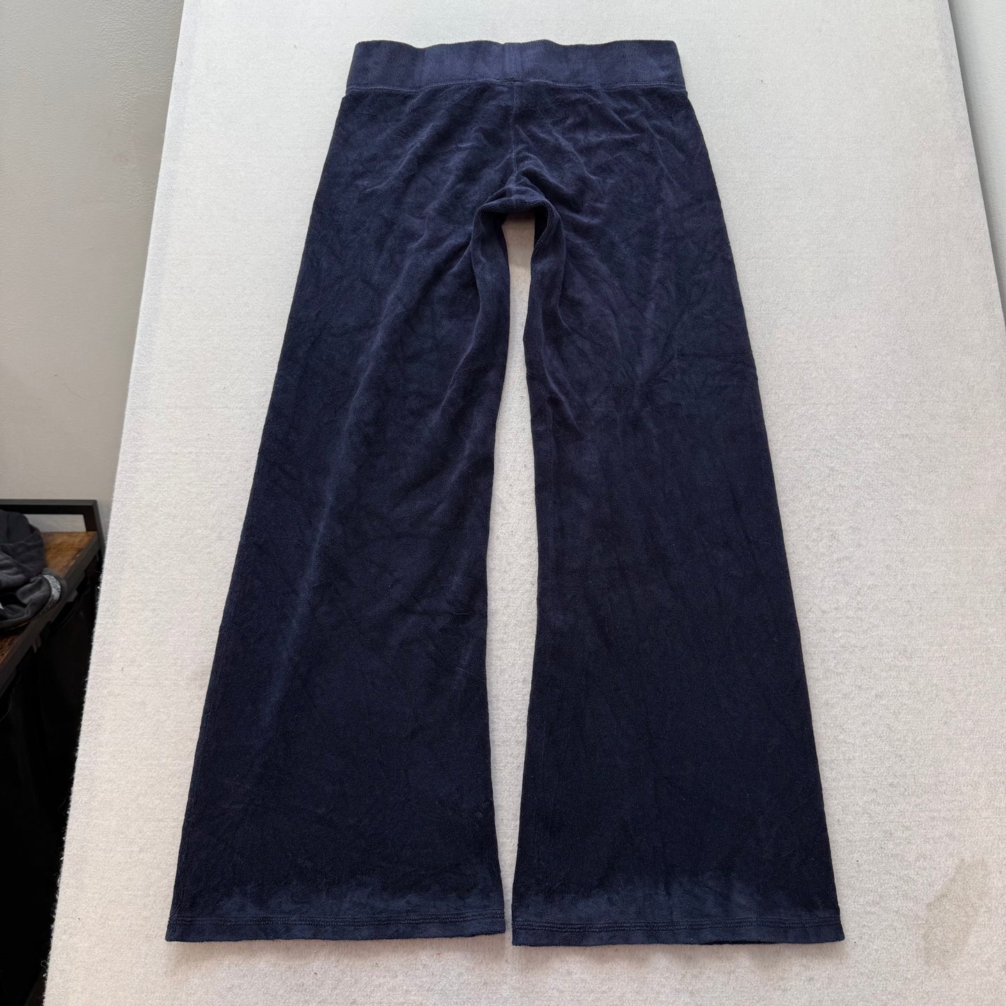 Vintage Juicy Couture Women's Navy Terry Cloth Wide Leg Flared Track Pant Size S
