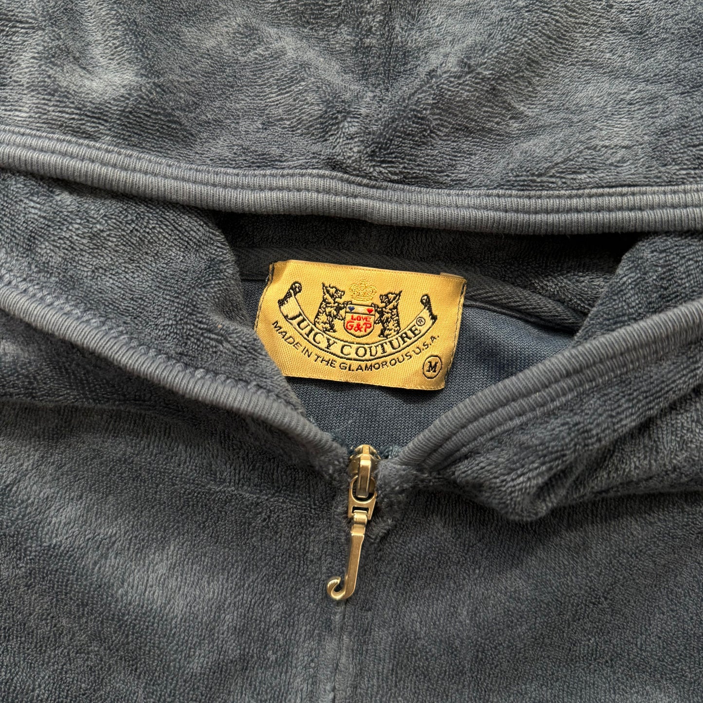 2003 Vtg Juicy Couture Steel Blue Terry Cloth Hoodie & Pant Tracksuit Set Size M