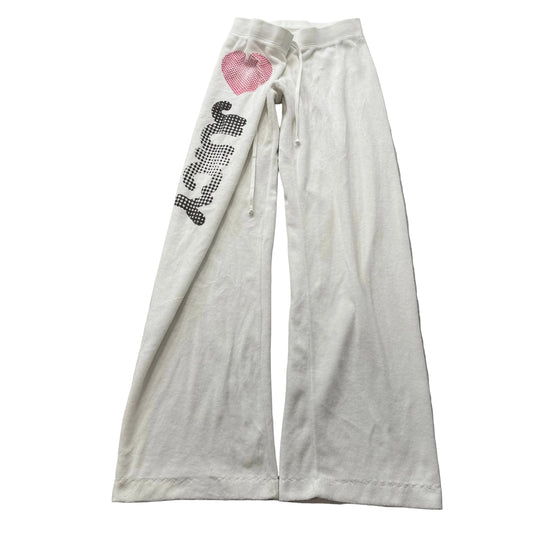 Vintage Juicy Couture Heart Juicy White Terry Cloth Flare Track Pants Y2k Size S