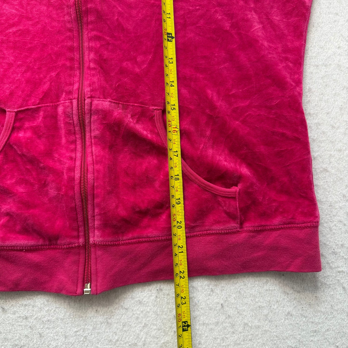 Juicy Couture Women's Hot Pink Velour Zip-Up Hoodie Loungewear Pockets Size XL