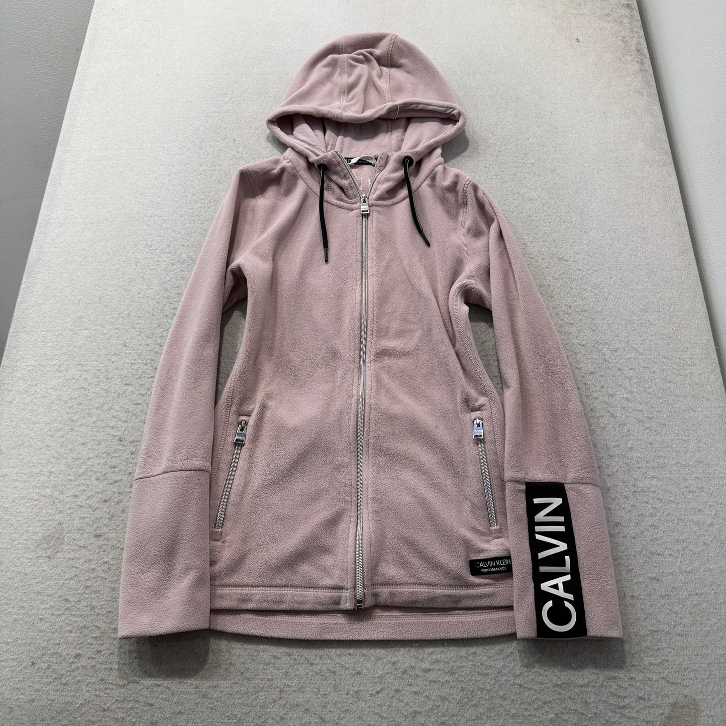 Calvin Klein Performance Women's Light Pink Zip-Up Hoodie Drawstring Logo Size M