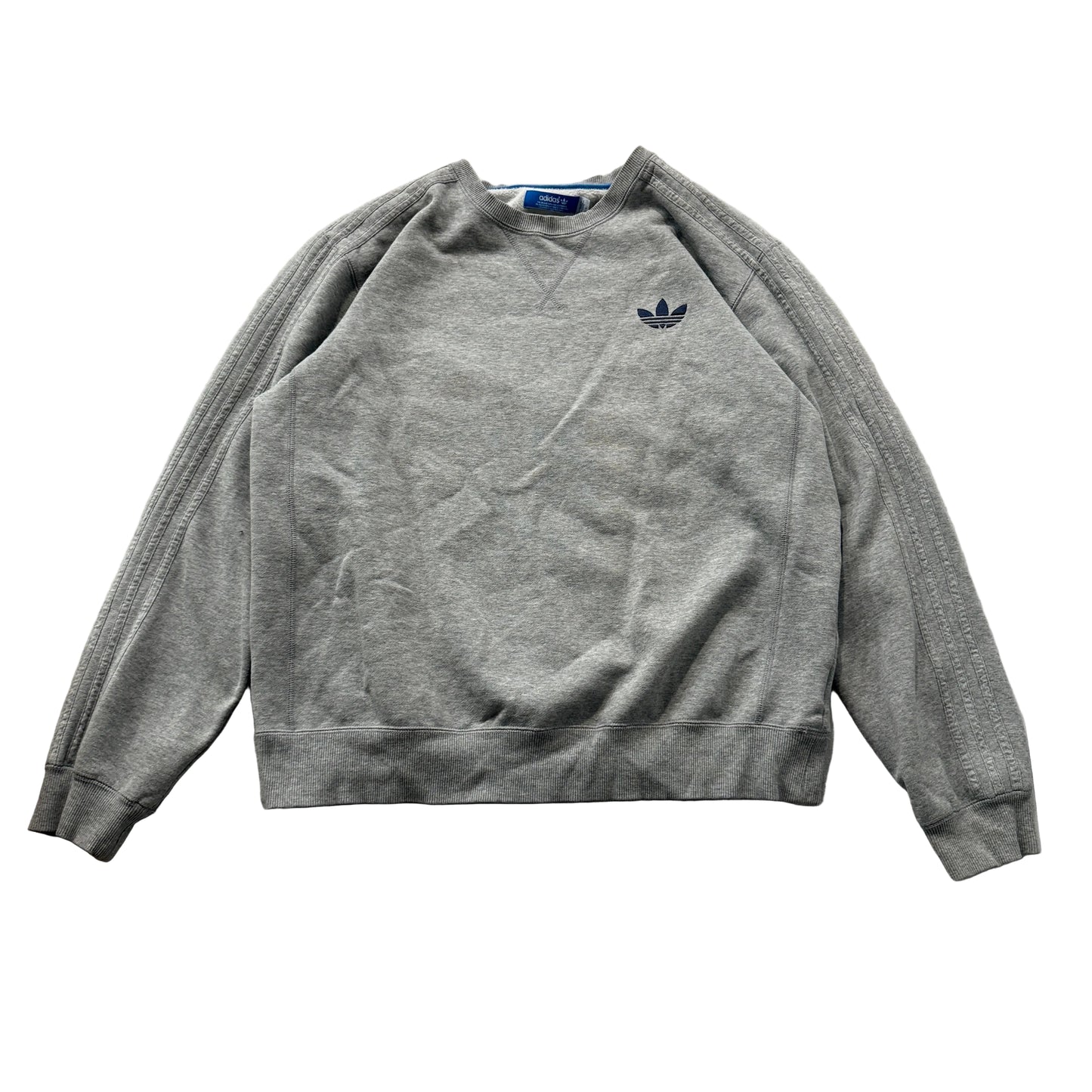 Adidas Mens Grey Pullover Crewneck Sweatshirt Embroidered Trefoil Classic Size L