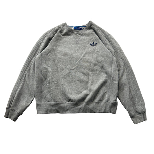 Adidas Mens Grey Pullover Crewneck Sweatshirt Embroidered Trefoil Classic Size L