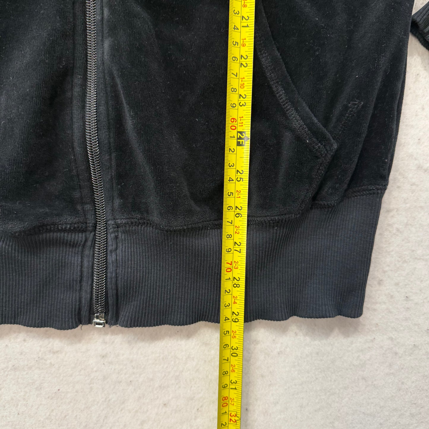 2003 Vintage Juicy Couture Womens Black Velour Full Zip Hoodie Loungewear Size L
