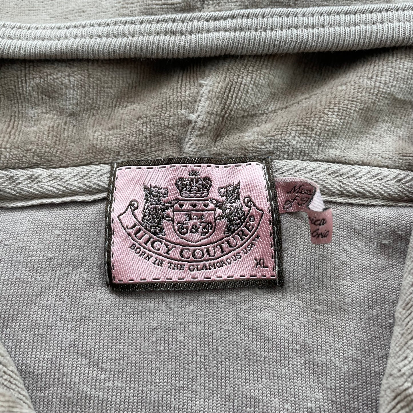 Juicy Couture Scottie Dogs Women's Tan Velour Zip-Up Hoodie Rhinestones Size XL