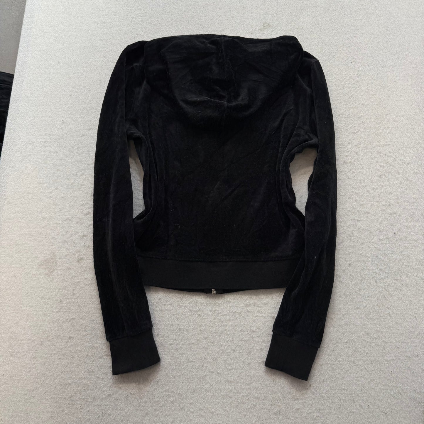 Vintage Juicy Couture Women's Black Velour Tracksuit Set Hoodie & Pant Size S