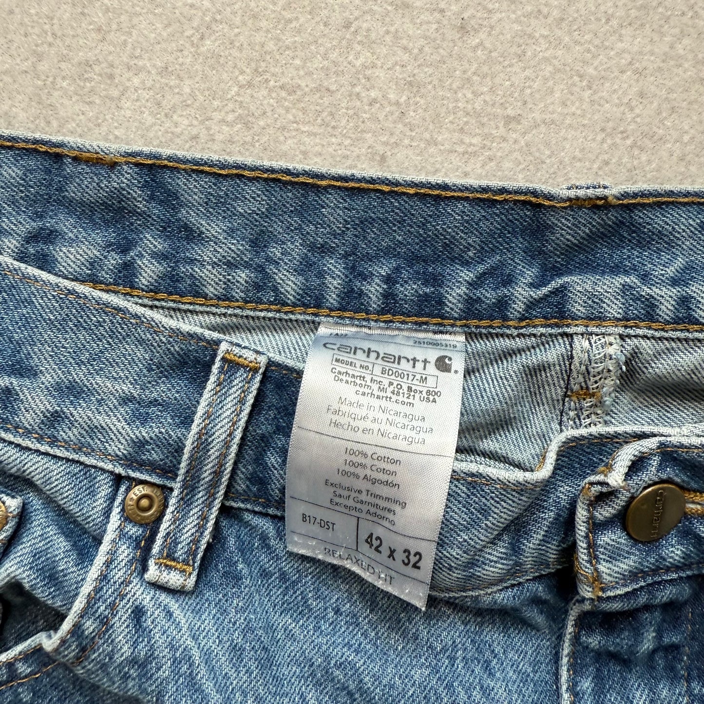 Carhartt Men's Medium Stone Wash Denim Straight Relaxed Fit Jeans Y2K Size 42