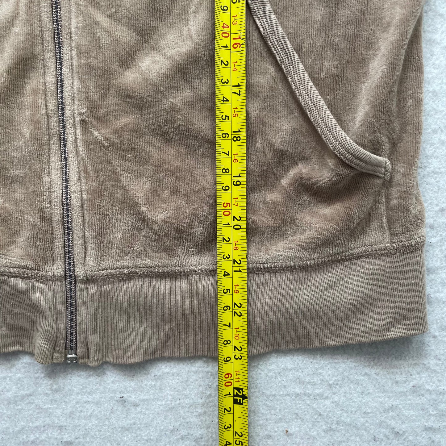 Juicy Couture Scottie Dogs Women's Tan Velour Zip-Up Hoodie Rhinestones Size XL