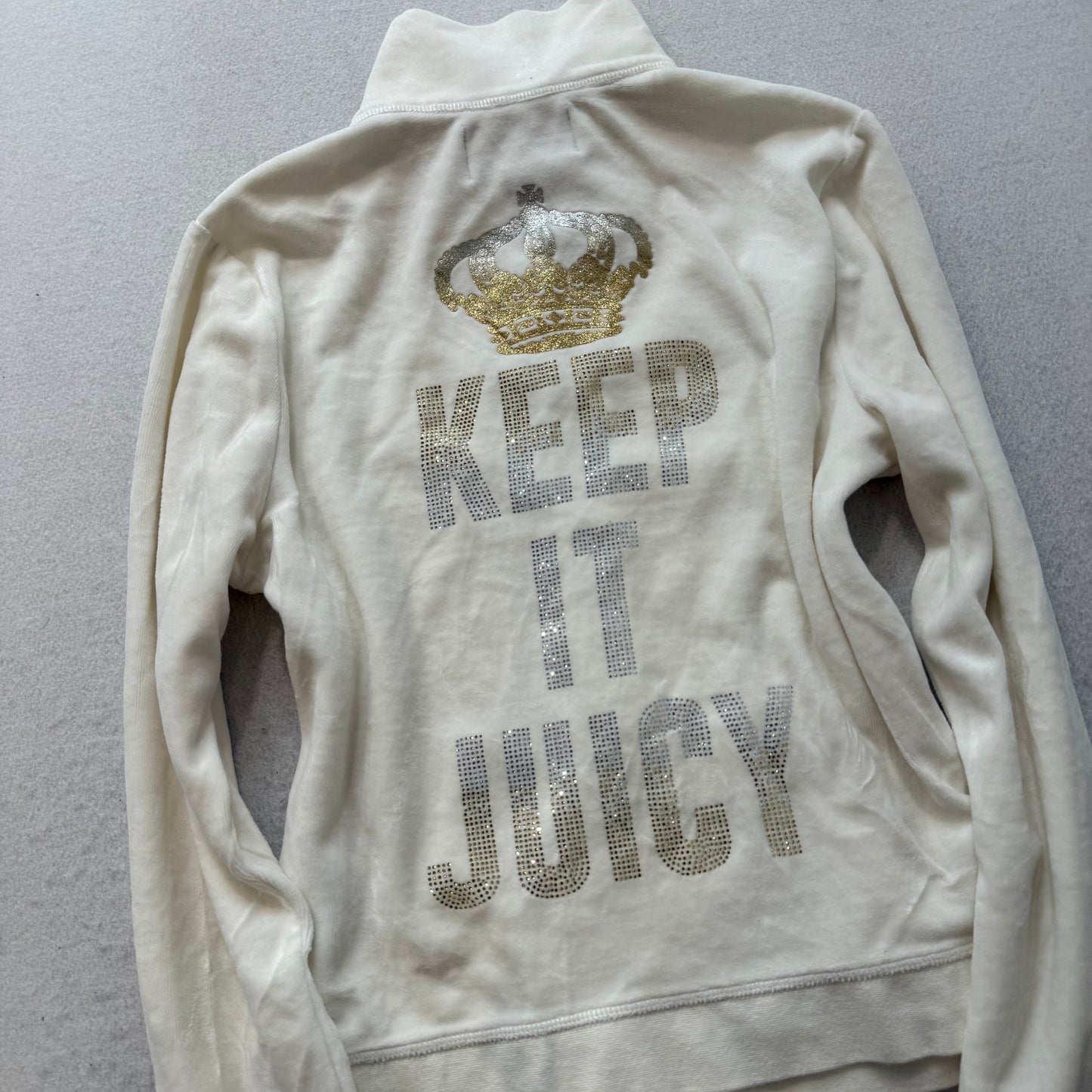 Juicy Couture Icons Keep It Juicy Women's White Velour Track Jacket Logo Size M
