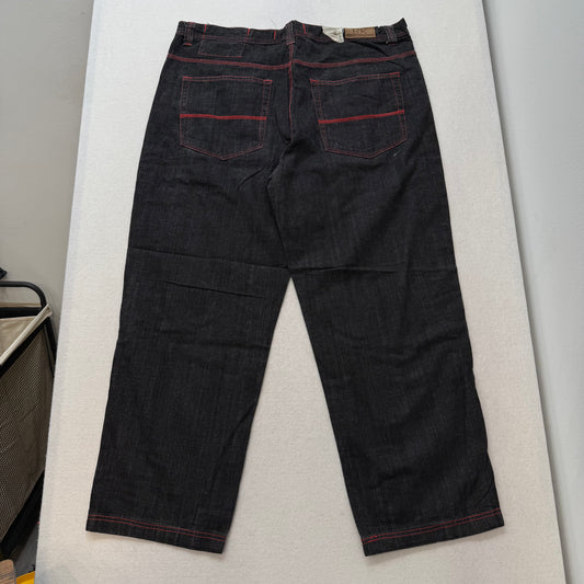 RK Richards Jeans Co Black Denim Straight Leg Jeans Red Contrast Stitching Size 21