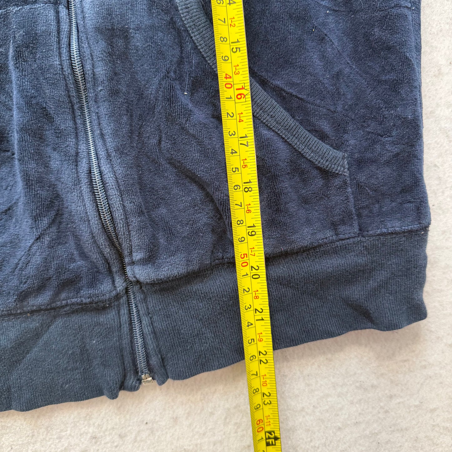 Vintage Juicy Couture Women's Navy Velour Zip Up Hoodie Graphic Logo Y2K Size S