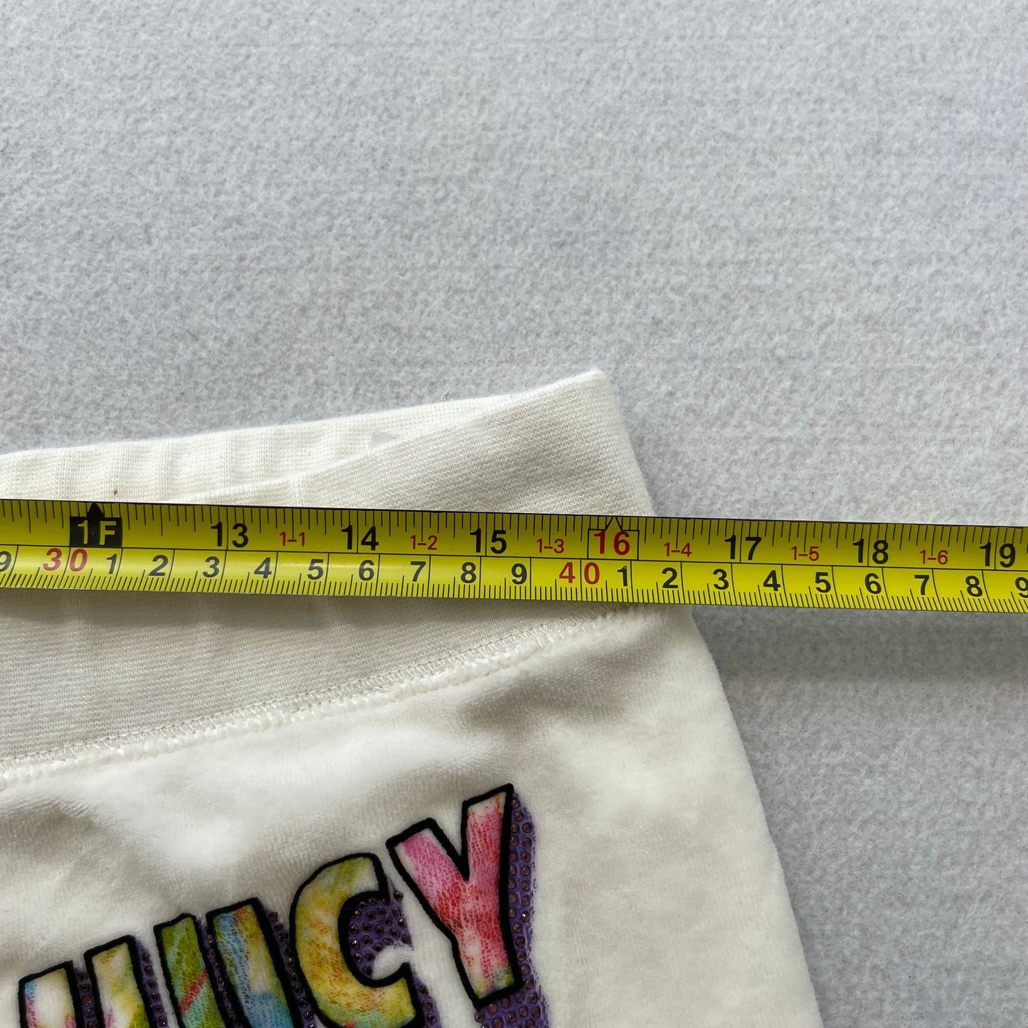 Juicy Couture Women's White Velour Flare Track Pant Colorful Rhinestones Size L