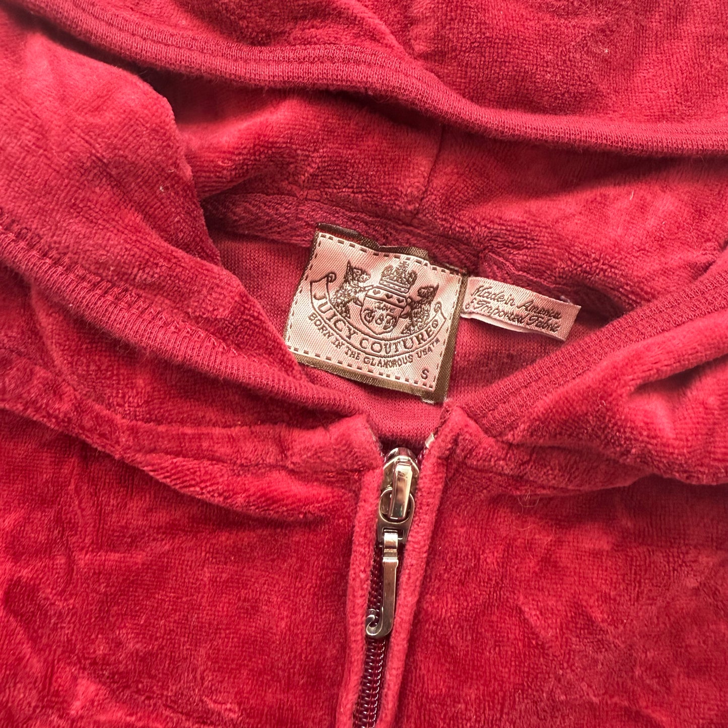 Vintage Juicy Couture "Scottie Dogs" Womens Burgundy Velour Zip Up Hoodie Size S
