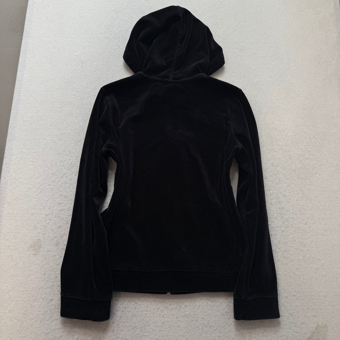 Lauren Ralph Lauren Women's Black Velour Full Zip Hoodie Zip Pockets Y2K Size L