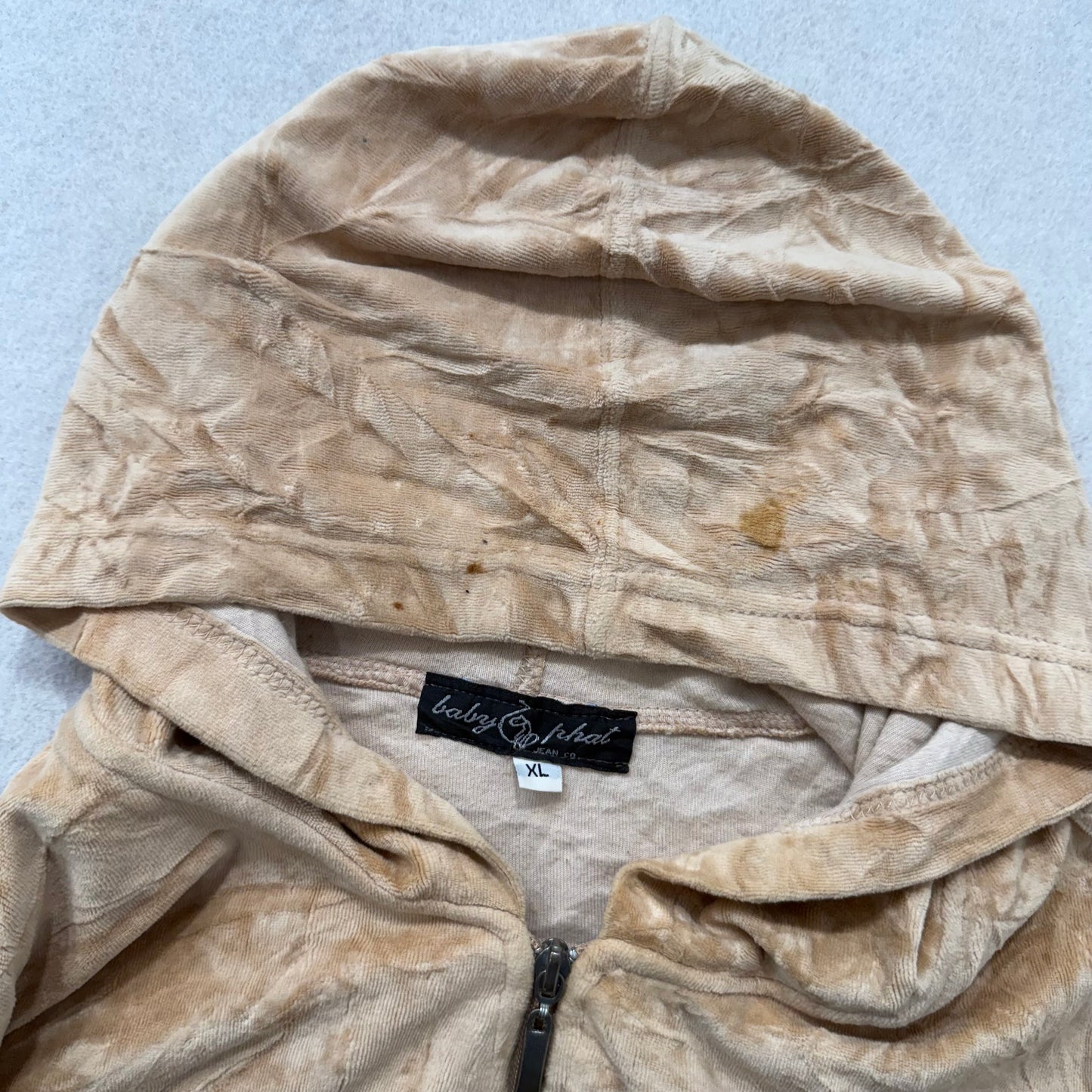 Baby Phat Women's Beige Velour Zip Up Hoodie Zip Front Pockets Logo Y2K Size XL
