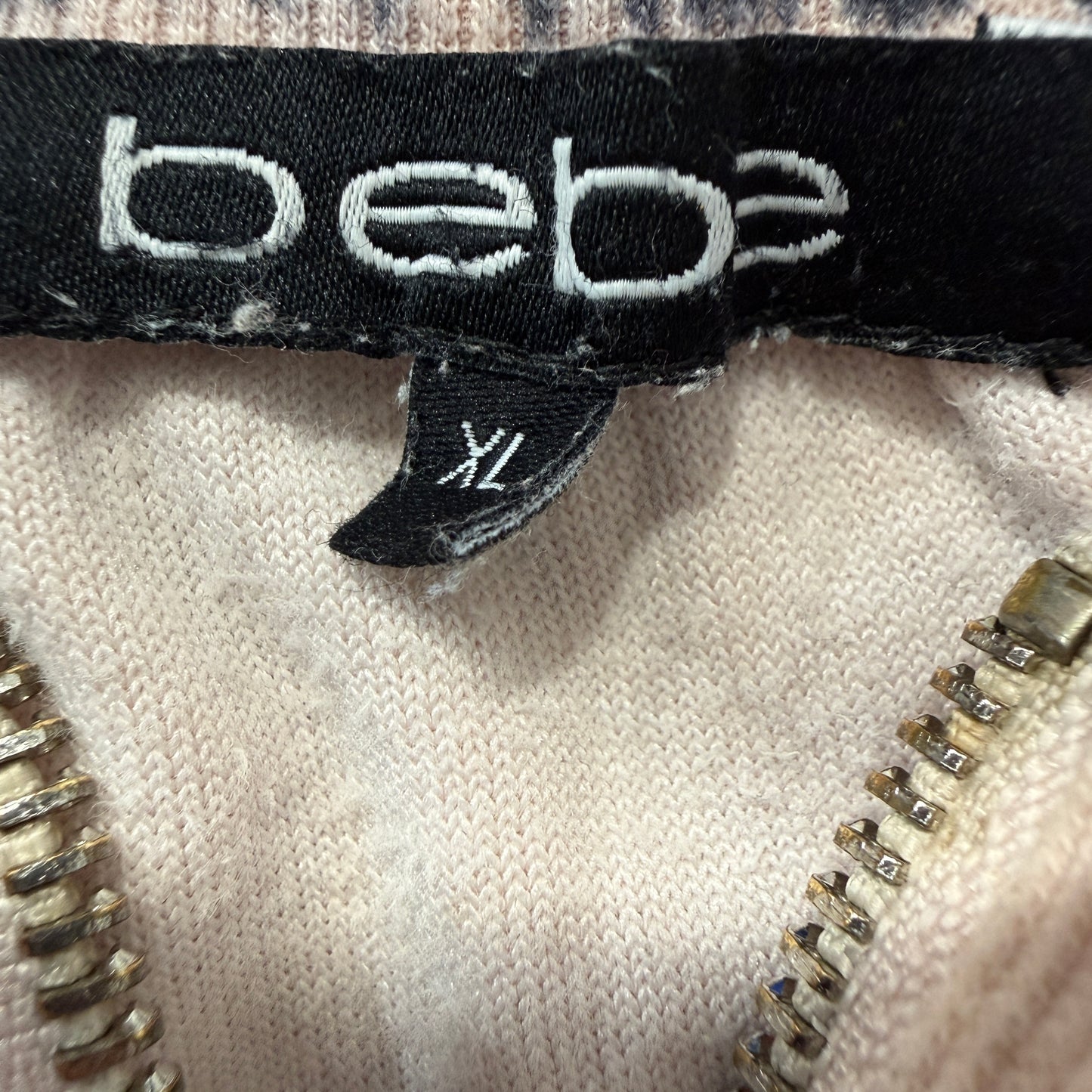 Bebe Women's Baby Pink Velour Full Zip Track Jackets Sleeve Striped Logo Size XL
