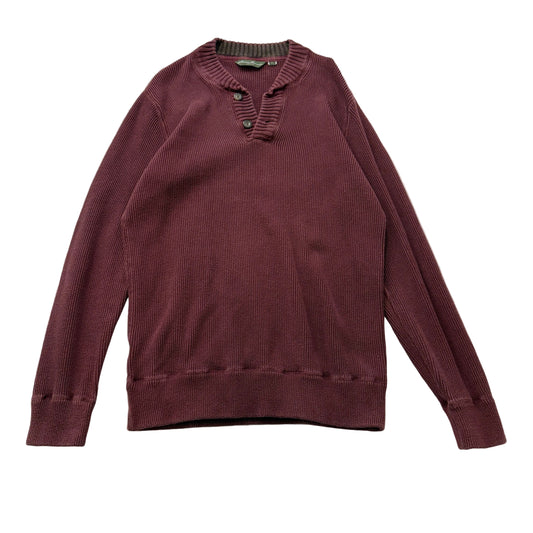 Eddie Bauer Men's Maroon Pullover Ribbed Knit Henley Sweater Classic Size LT