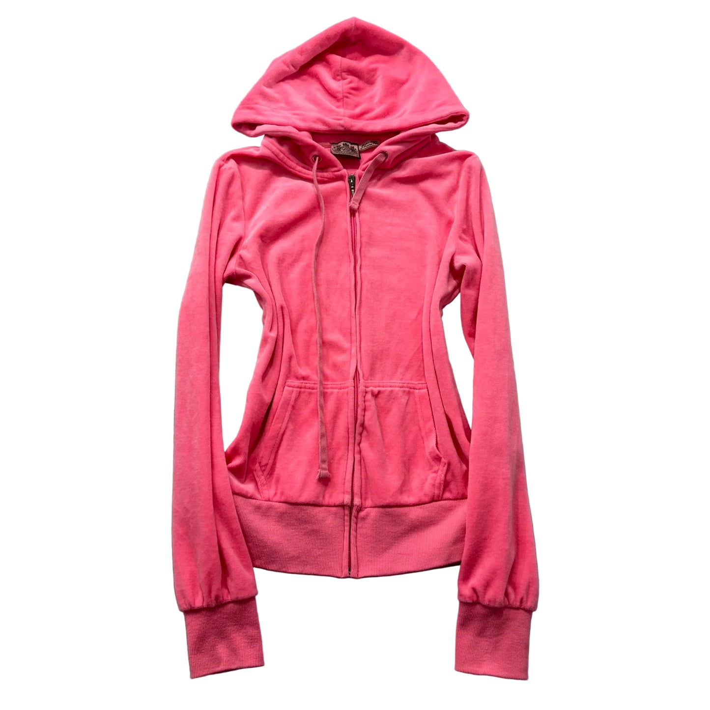 Vintage Juicy Couture Womens Vibrant Pink Velour Zip-Up Hoodie Drawstring Size S