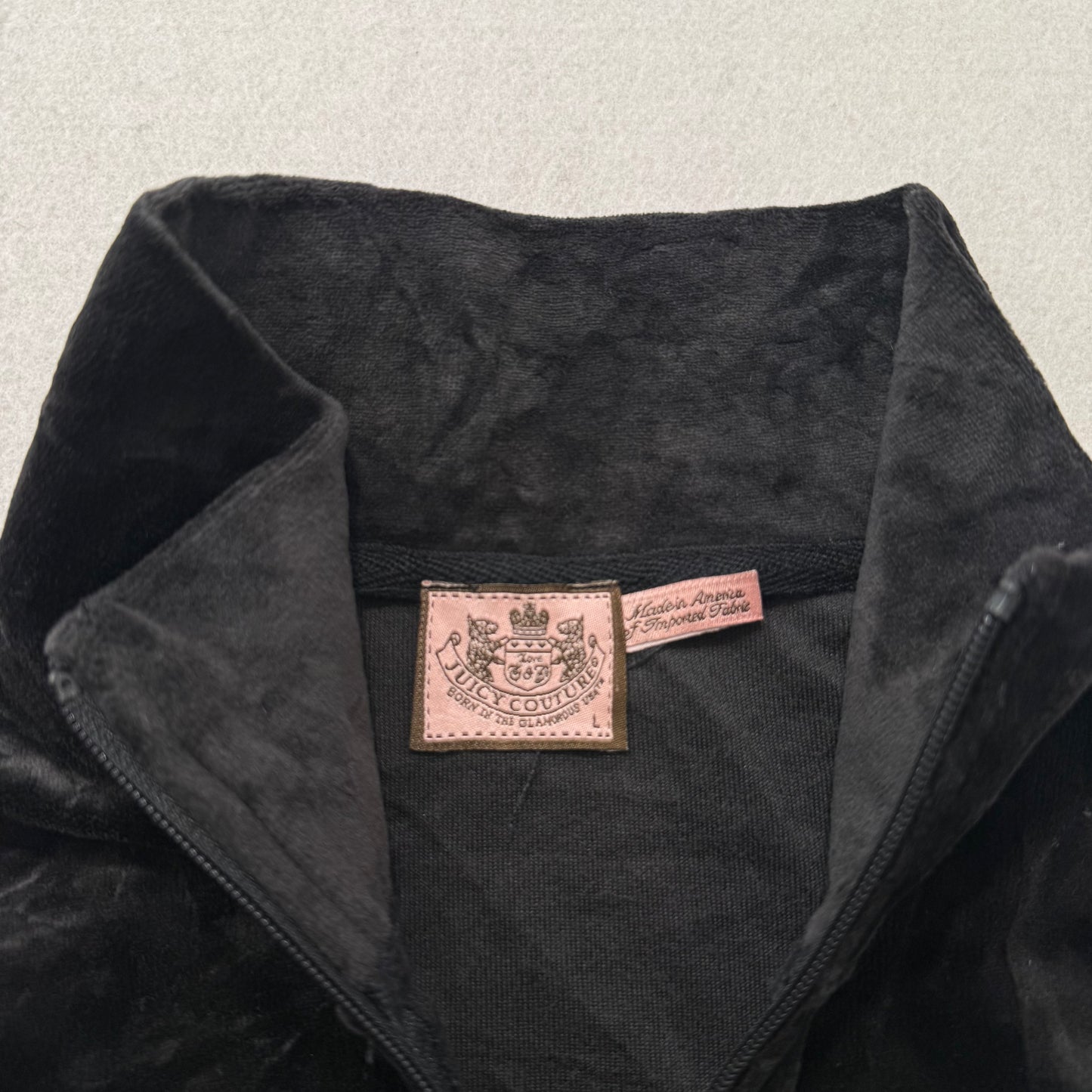 Juicy Couture Black Velour Full Zip Track Jackets Slim Fit Long Sleeve Size L