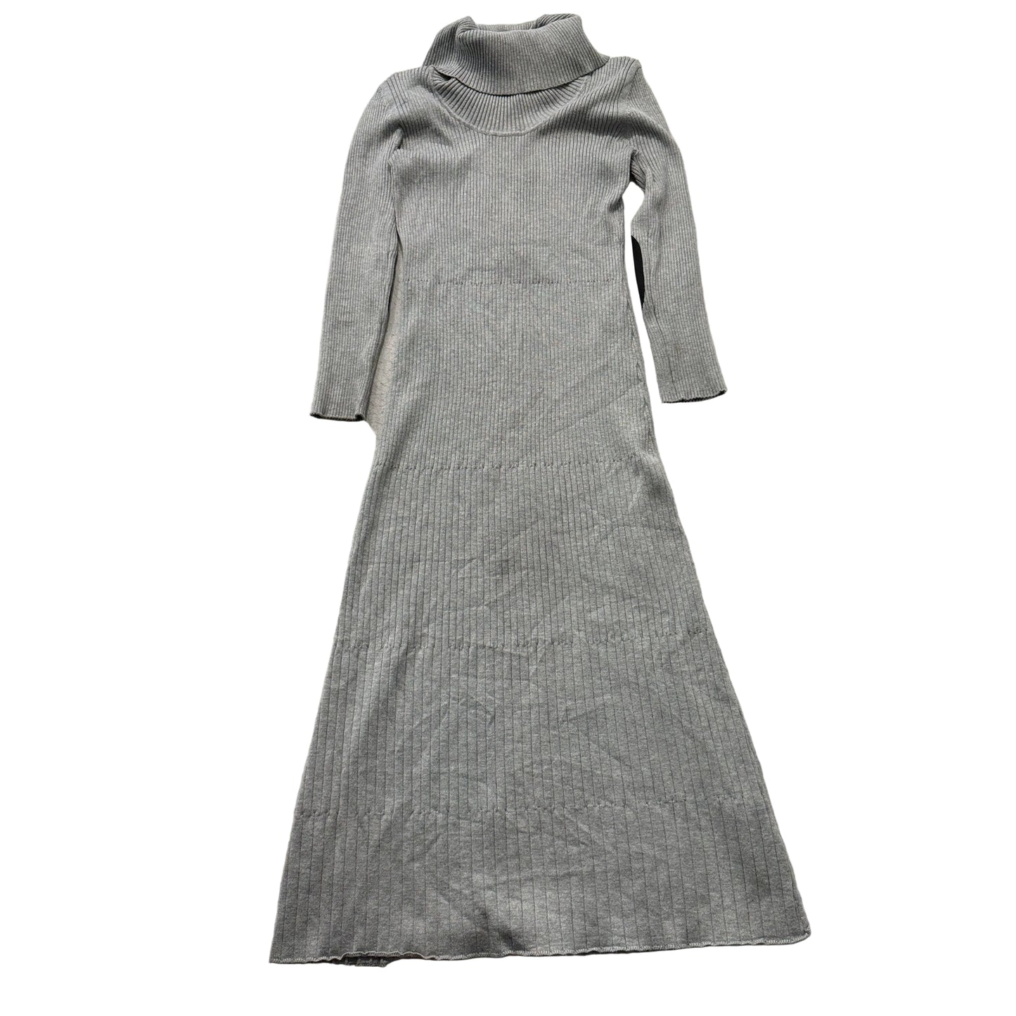 Calvin Klein Women's Gray Ribbed Knit Maxi Dress Turtleneck Elbow Patch Size M