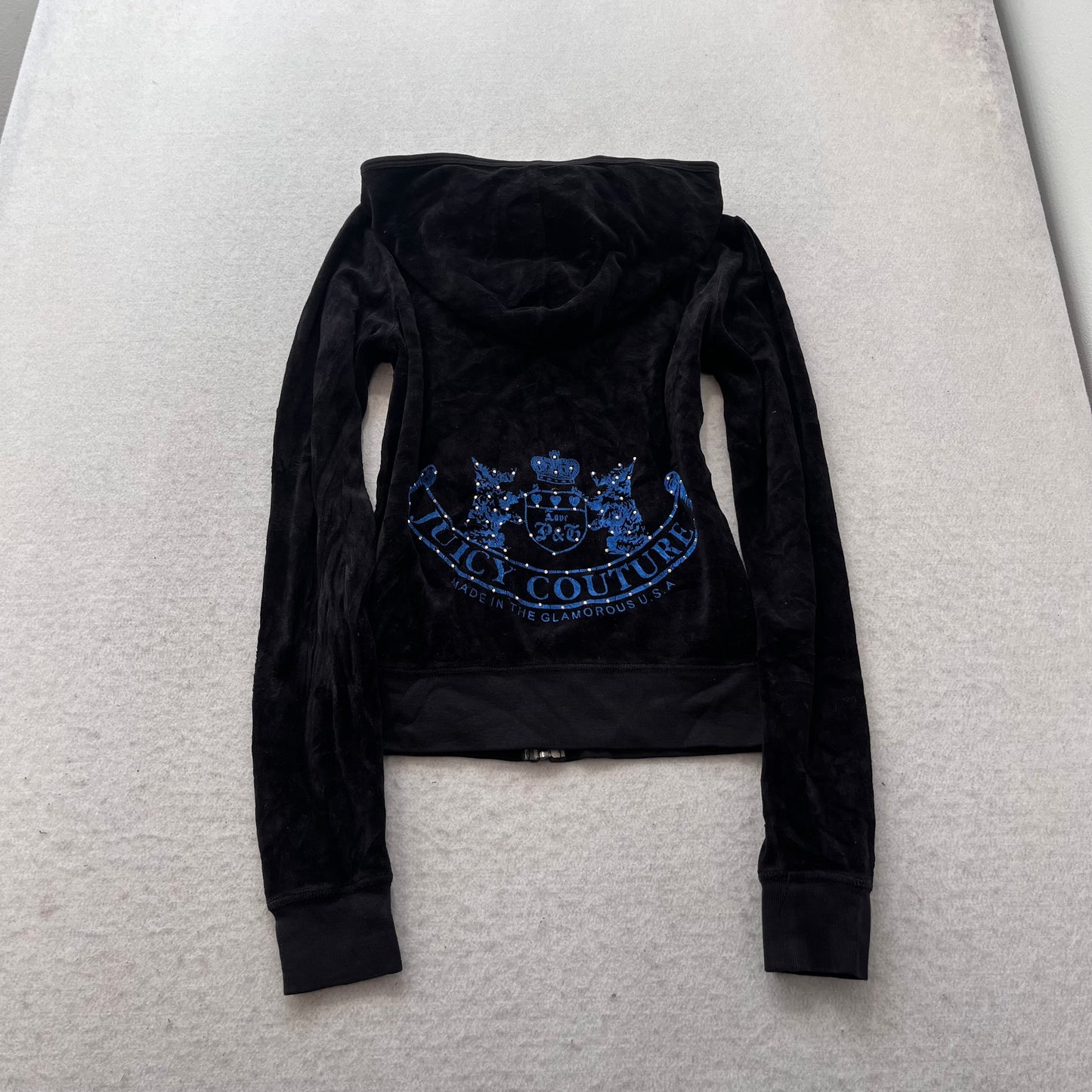 Vintage Juicy Couture Scottie Dogs Womens Black Velour Tracksuit Set Logo Size S