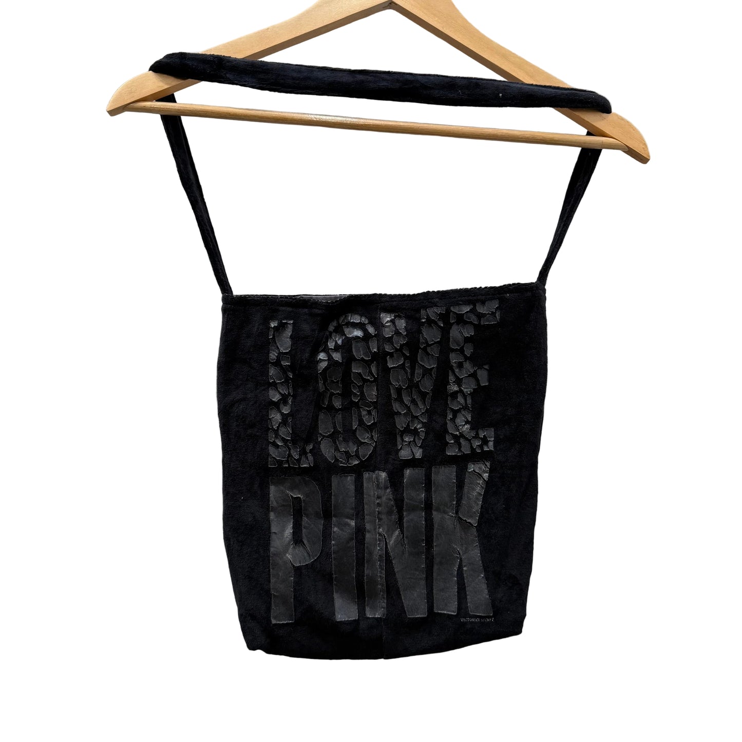 Victoria's Secret PINK Black Velour Graphic Logo Casual Shoulder Tote Bag Size M