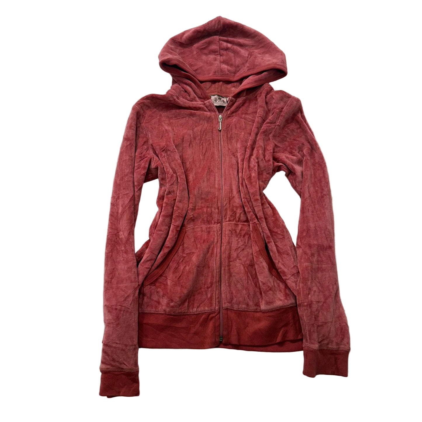 Vintage Juicy Couture Women's Orange Velour Zip-Up Hoodie Pockets Y2K Size L