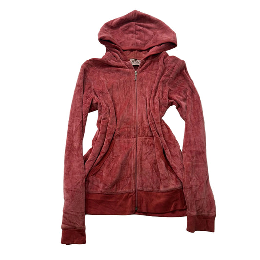 Vintage Juicy Couture Women's Orange Velour Zip-Up Hoodie Pockets Y2K Size L