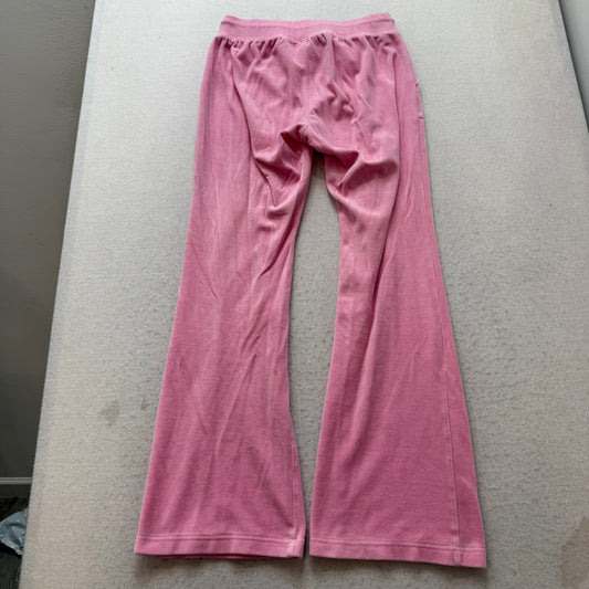 Juicy Couture Women's Pink Velour Flared Leg Track Pants Pockets Dog Logo Size M