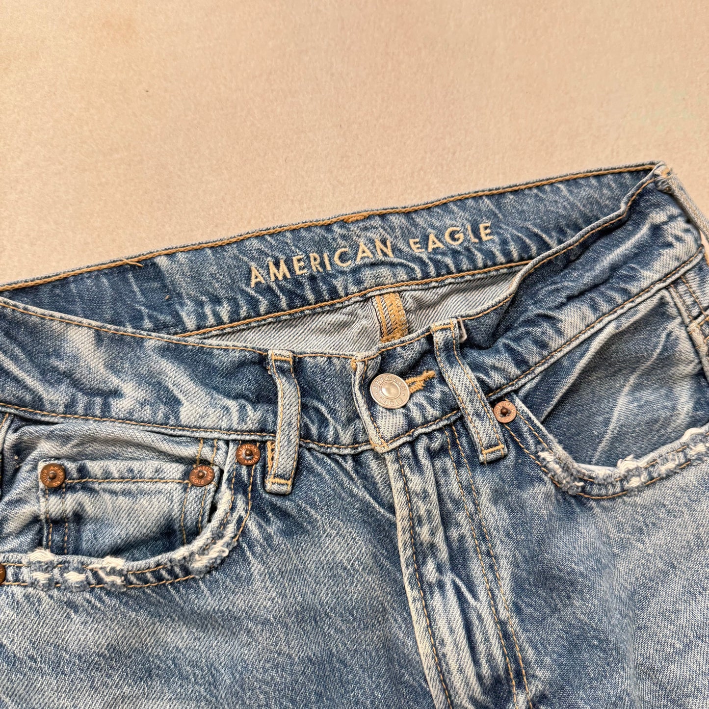 American Eagle Women's Blue Denim Straight Wide Leg Jeans Frayed Hem Y2K Size 26
