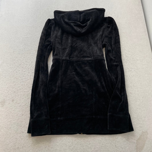 Juicy Couture Womens Black Velour Zip-Up Hooded Jacket Pockets Drawstring Size M